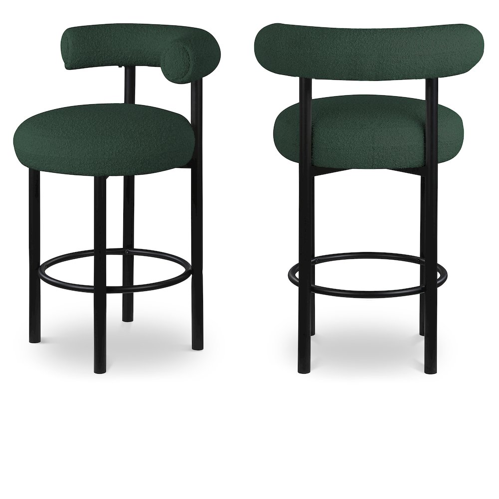 Bordeaux Green Boucle Fabric Stool, Set of 2. Picture 1