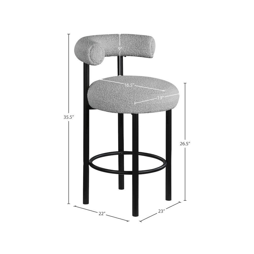 Bordeaux Grey Boucle Fabric Stool, Set of 2. Picture 7