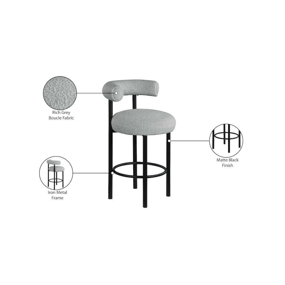 Bordeaux Grey Boucle Fabric Stool, Set of 2. Picture 8