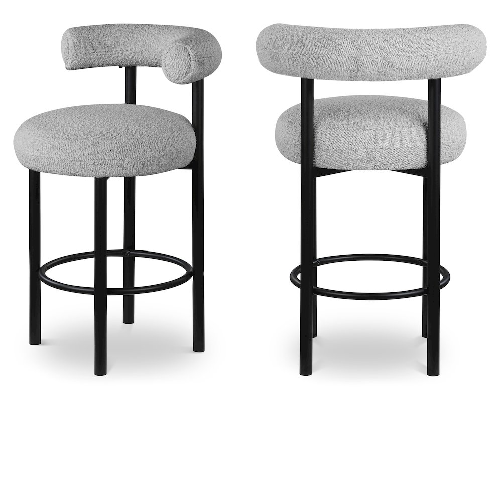Bordeaux Grey Boucle Fabric Stool, Set of 2. Picture 1