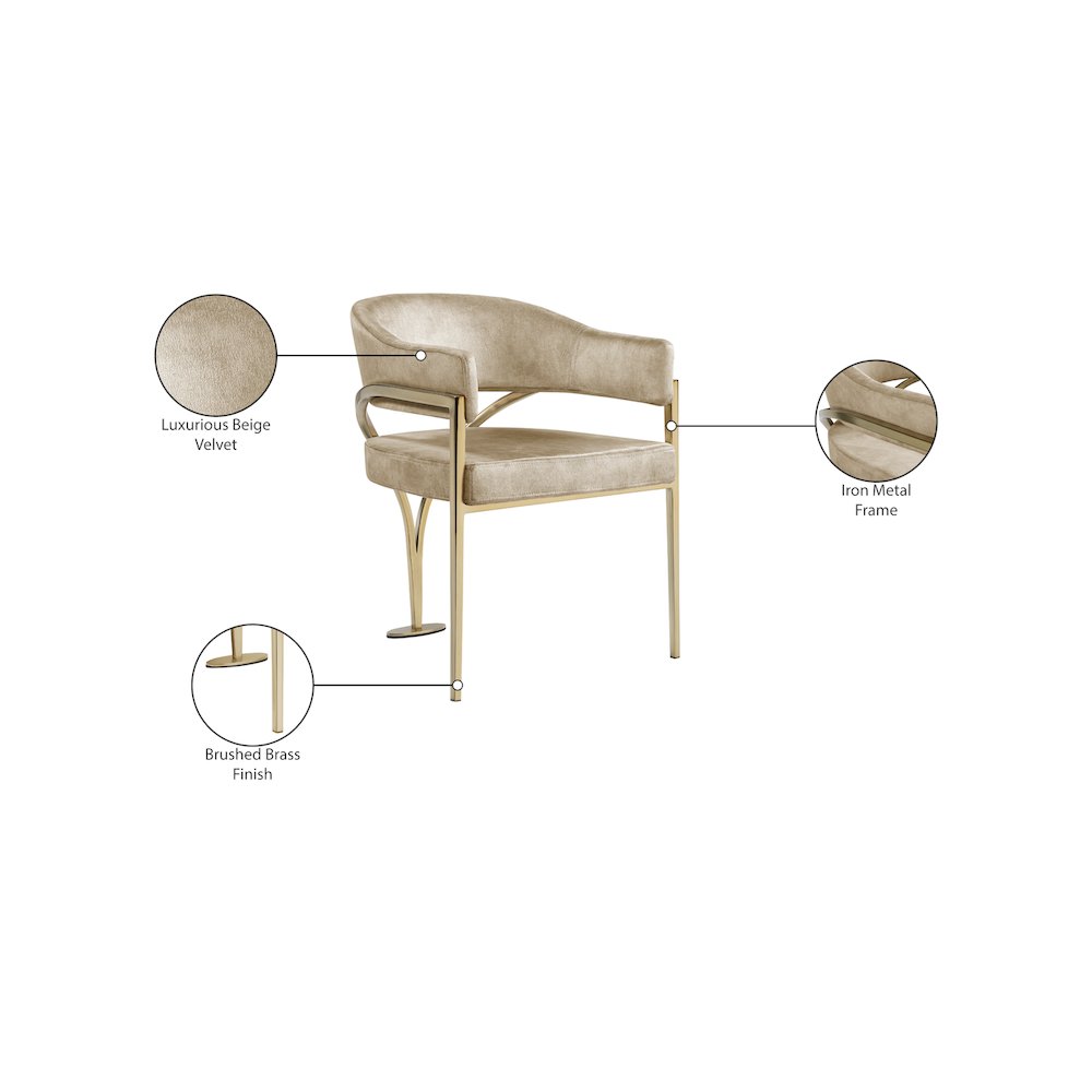 Madelyn Beige Velvet Dining Chair, Set of 2. Picture 6