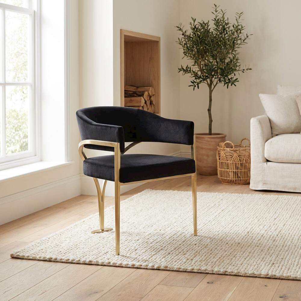 Gold Upholstered Dining Chairs Set of 2 with Armrests and Contemporary Design. Picture 3
