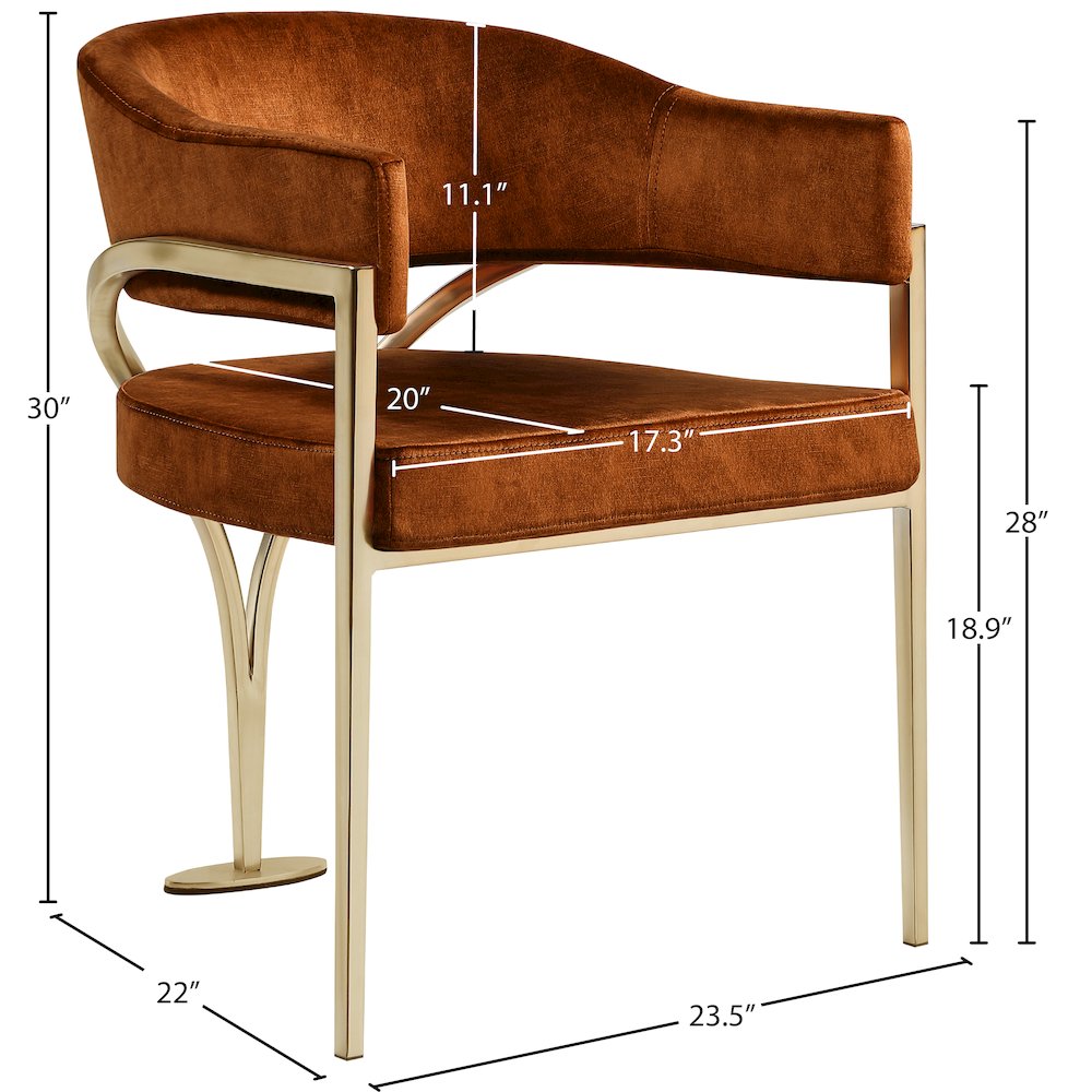 Madelyn Cognac Velvet Dining Chair, Set of 2. Picture 5