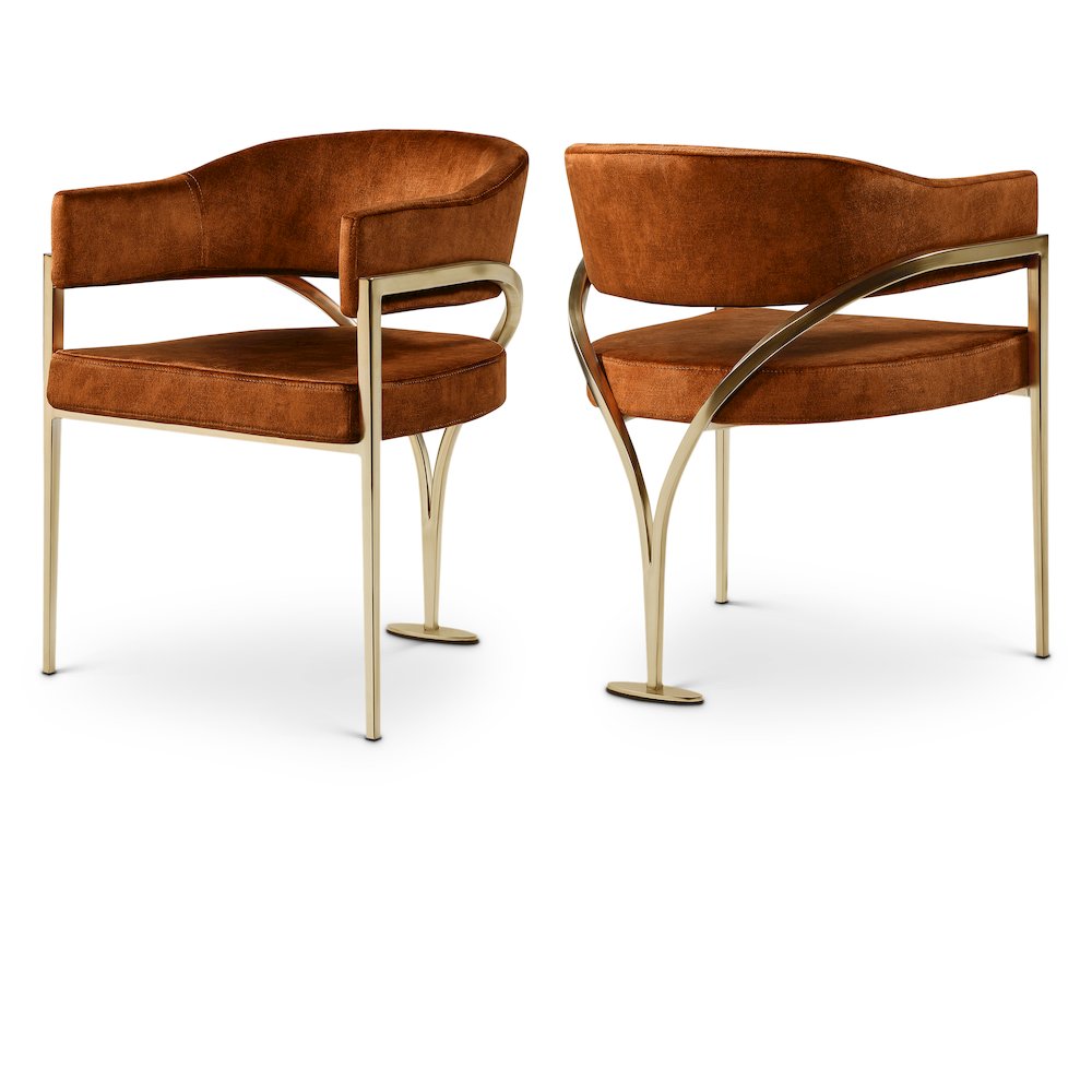 Madelyn Cognac Velvet Dining Chair, Set of 2. Picture 1