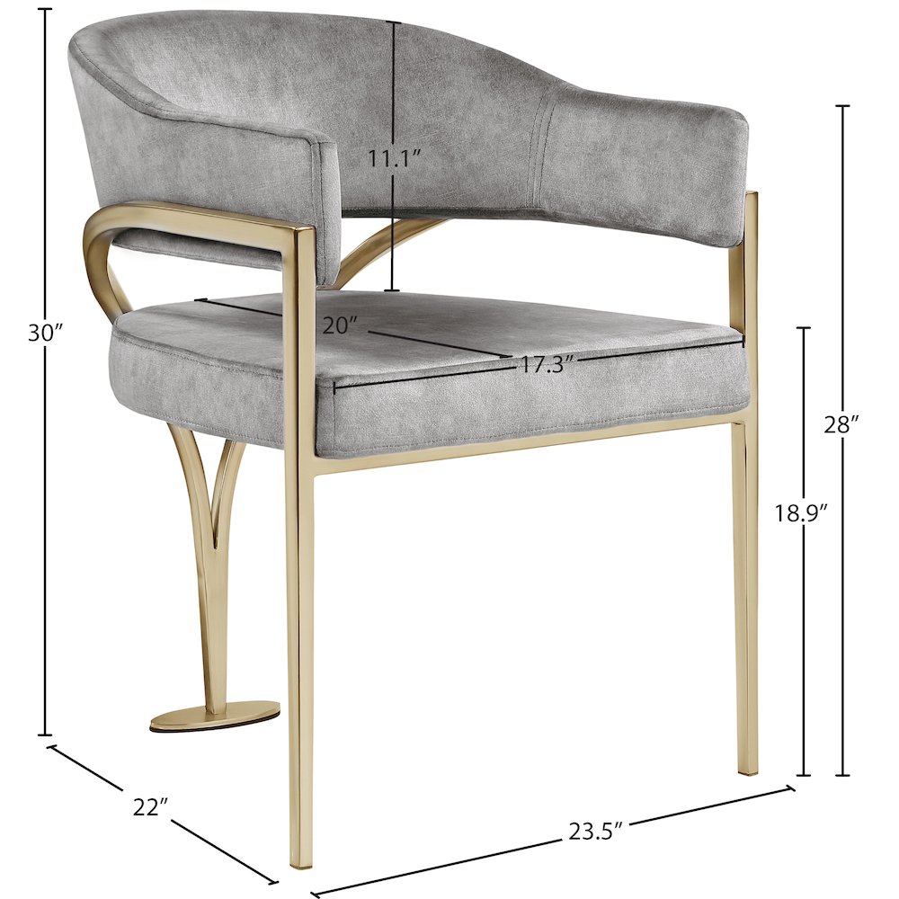 Madelyn Grey Velvet Dining Chair, Set of 2. Picture 5