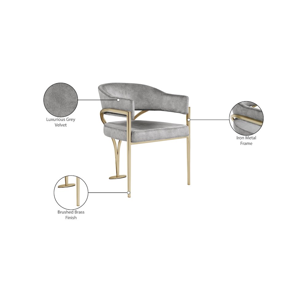 Madelyn Grey Velvet Dining Chair, Set of 2. Picture 6