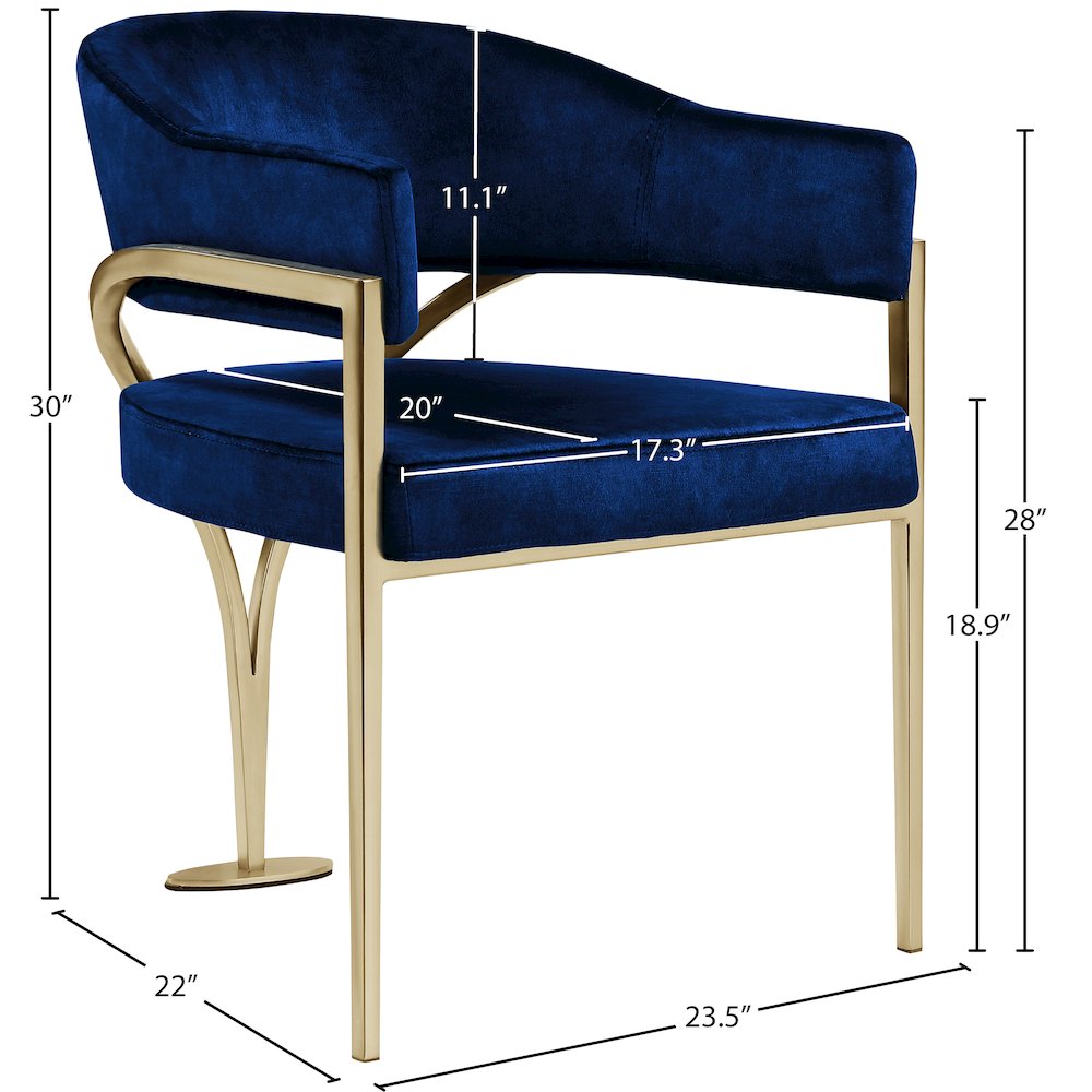 Madelyn Navy Velvet Dining Chair, Set of 2. Picture 5