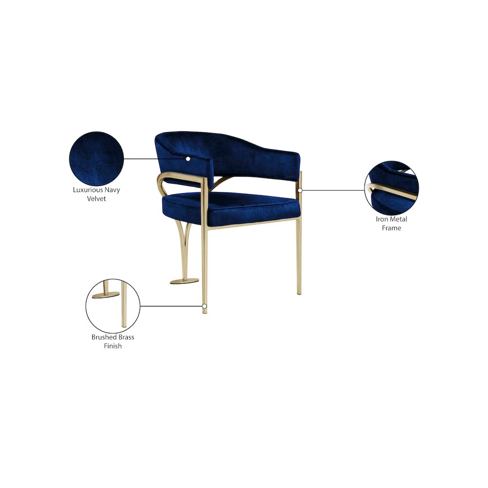 Madelyn Navy Velvet Dining Chair, Set of 2. Picture 6