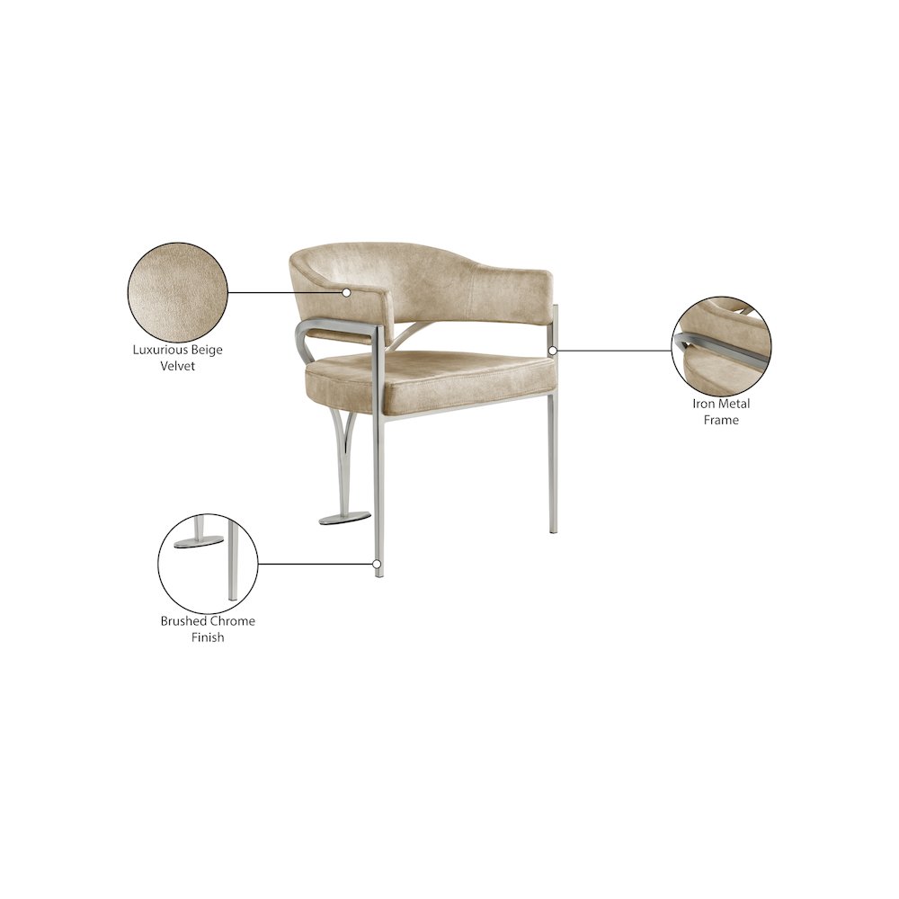 Madelyn Beige Velvet Dining Chair, Set of 2. Picture 6