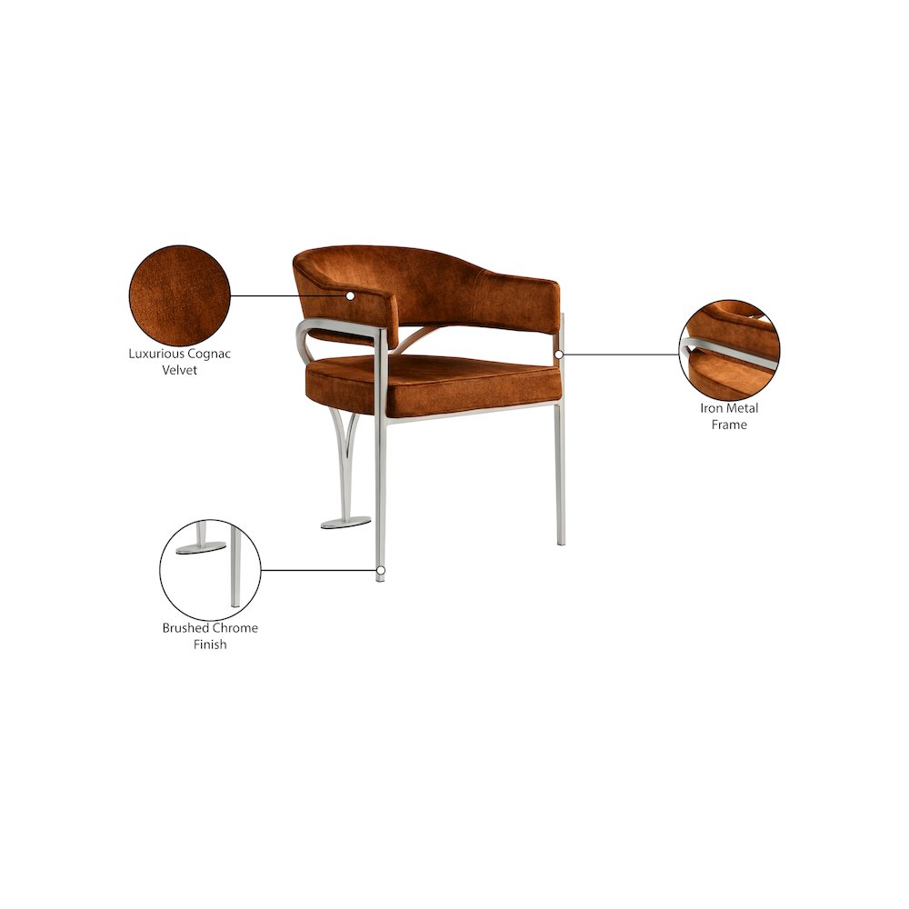 Madelyn Cognac Velvet Dining Chair, Set of 2. Picture 6
