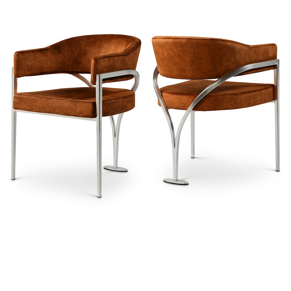 Madelyn Cognac Velvet Dining Chair, Set of 2. Picture 1