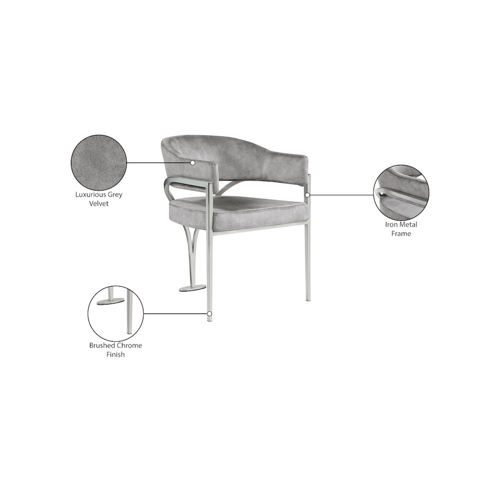 Madelyn Grey Velvet Dining Chair, Set of 2. Picture 6