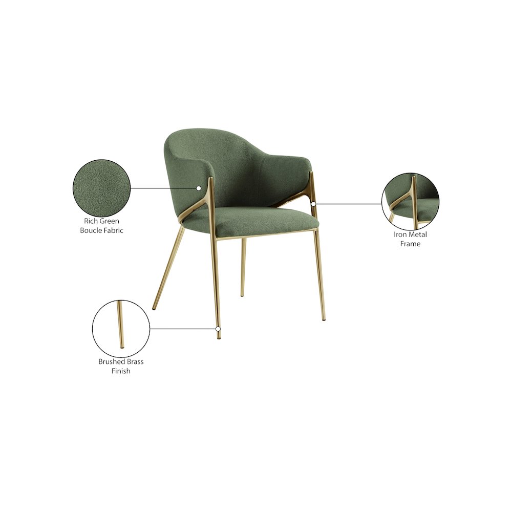 Nial Green Boucle Fabric Dining Chair, Set of 2. Picture 7