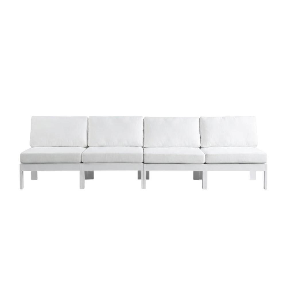 White Fabric Outdoor Patio Modular Sofa, Contemporary Style, Cushioned Seat. Picture 4