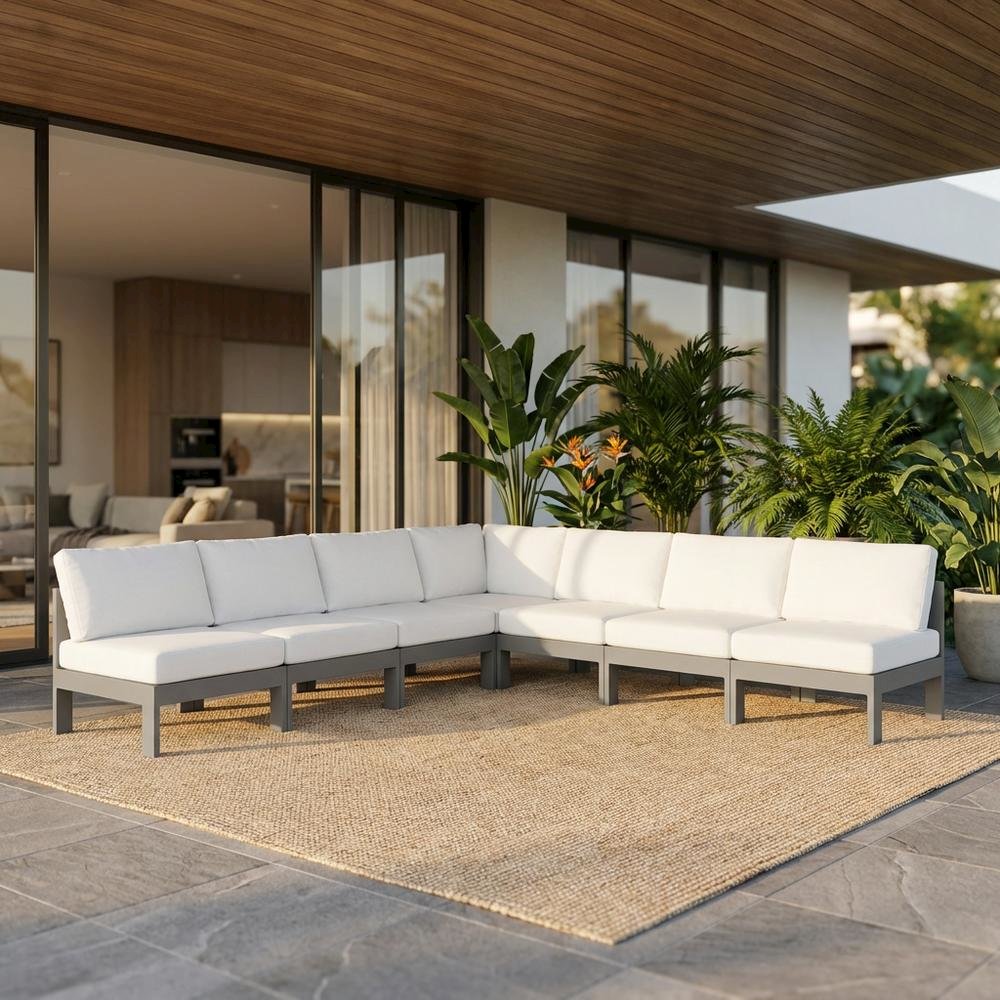 White Fabric Outdoor Patio Modular Sectional For Contemporary Style Comfort. Picture 2