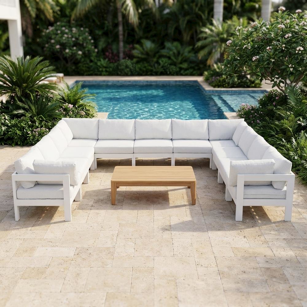 White Fabric Outdoor Patio Modular Sectional, Contemporary Style Relaxing Lounge. Picture 3
