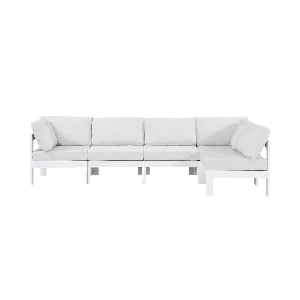 White Fabric Outdoor Patio Modular Sectional, Contemporary Style, Cushioned. Picture 1