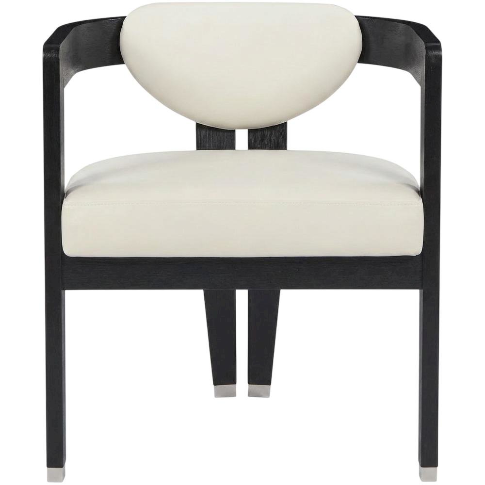 Vegan Leather Upholstered Dining Chair with Rubberwood Legs, Cream Vegan Leather. Picture 1