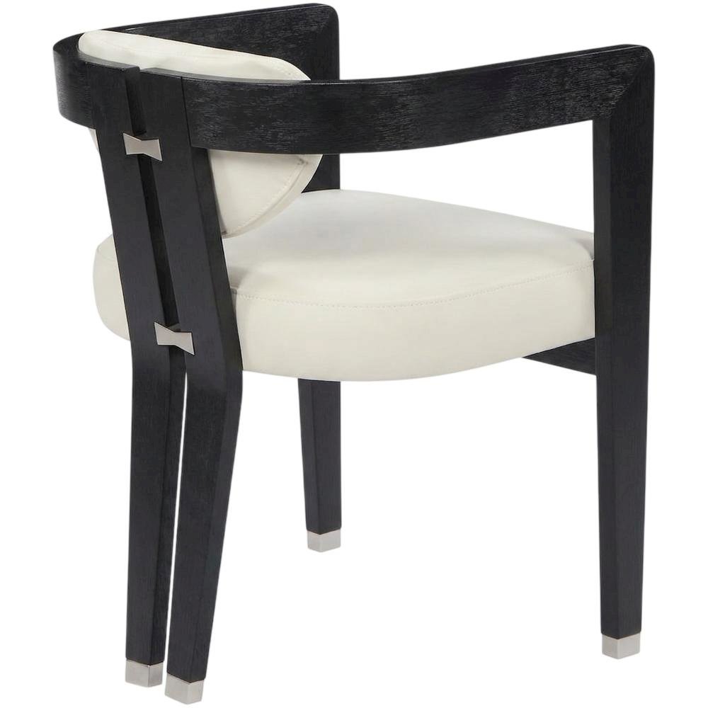 Vegan Leather Upholstered Dining Chair with Rubberwood Legs, Cream Vegan Leather. Picture 4
