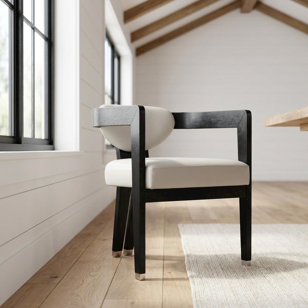 Vegan Leather Upholstered Dining Chair with Rubberwood Legs, Grey Vegan Leather. Picture 2
