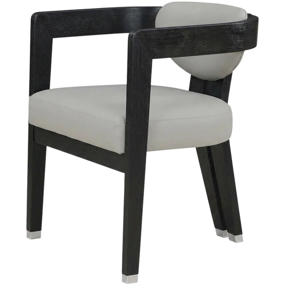 Vegan Leather Upholstered Dining Chair with Rubberwood Legs, Grey Vegan Leather. Picture 4