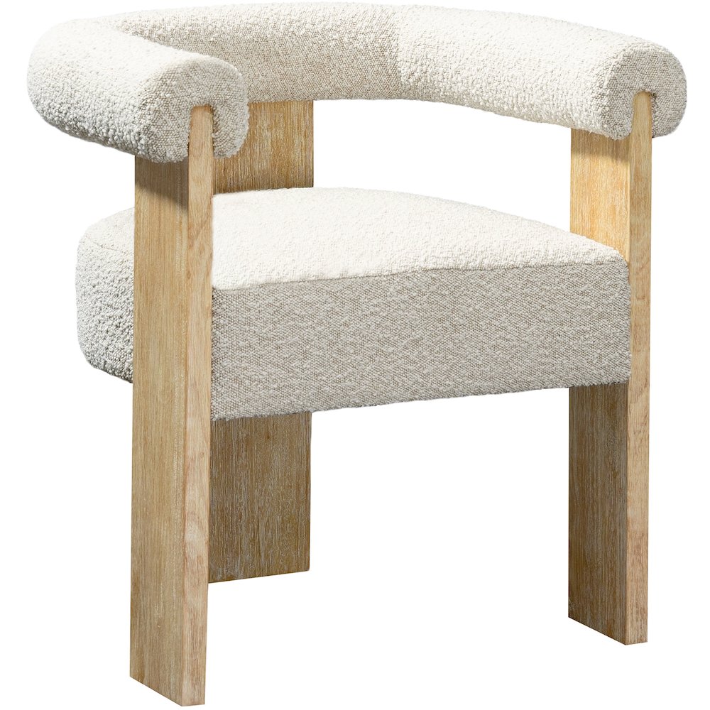 Barrel Cream Boucle Fabric Dining Chair. Picture 1