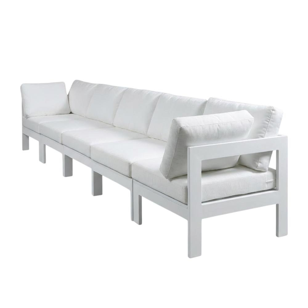 White Fabric Outdoor Patio Modular Sofa, Contemporary Style, Comfortable Back. Picture 1