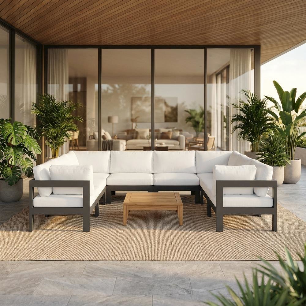White Fabric Outdoor Patio Modular Sectional With Contemporary Style. Picture 2
