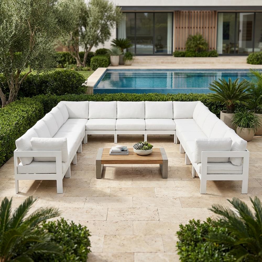 White Fabric Outdoor Patio Modular Sectional With Contemporary Style. Picture 3