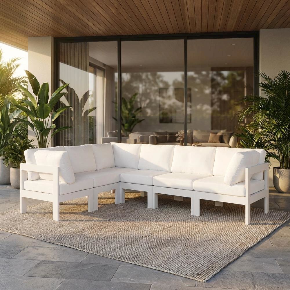 White Fabric Outdoor Patio Modular Sectional For Contemporary Style. Picture 2