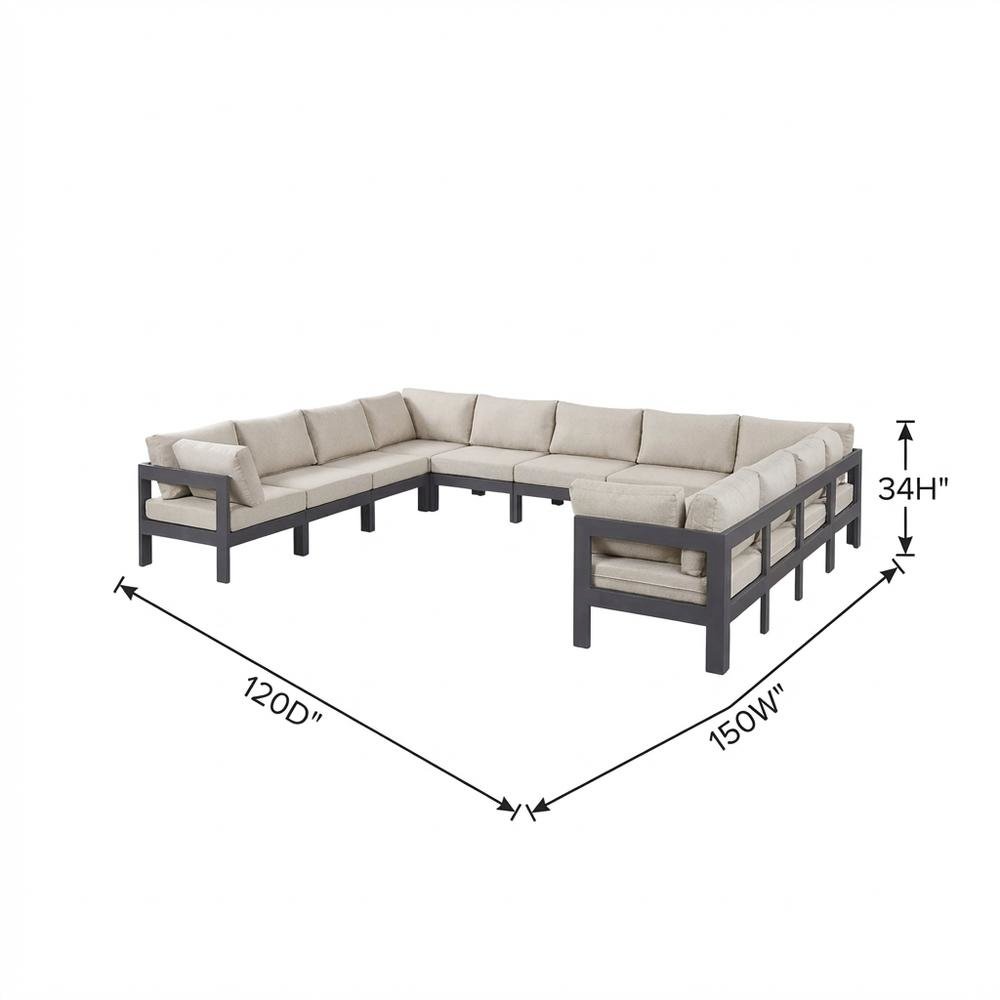 Water-Resistant Fabric Outdoor Patio Sectional in White with Contemporary Style. Picture 7