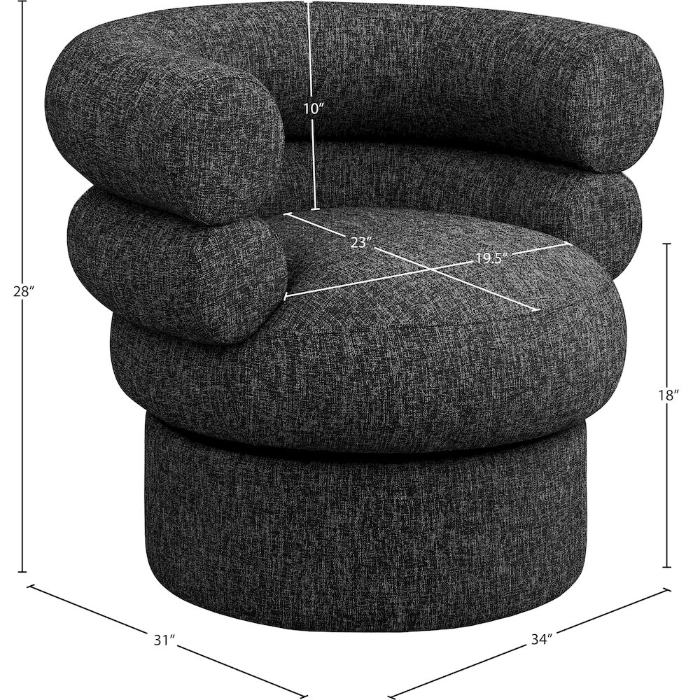Valentina Black Linen Textured Fabric Accent Swivel Chair. Picture 8