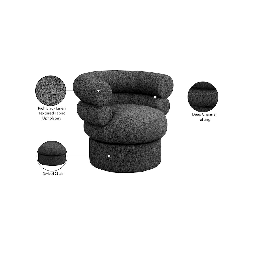 Valentina Black Linen Textured Fabric Accent Swivel Chair. Picture 9