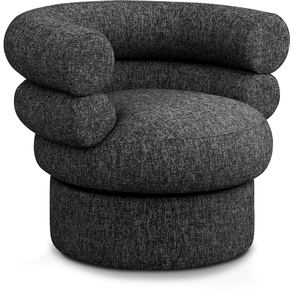 Valentina Black Linen Textured Fabric Accent Swivel Chair. Picture 1