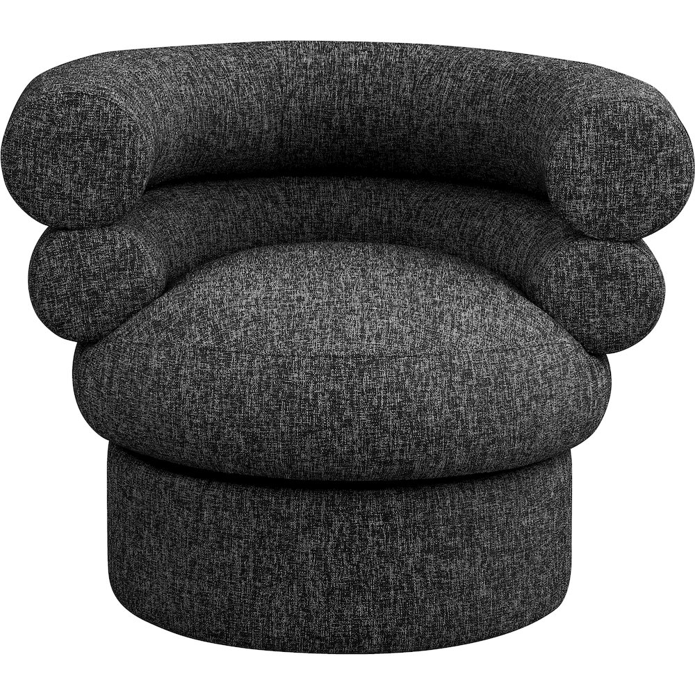 Valentina Black Linen Textured Fabric Accent Swivel Chair. Picture 3
