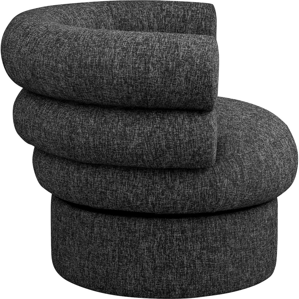 Valentina Black Linen Textured Fabric Accent Swivel Chair. Picture 4