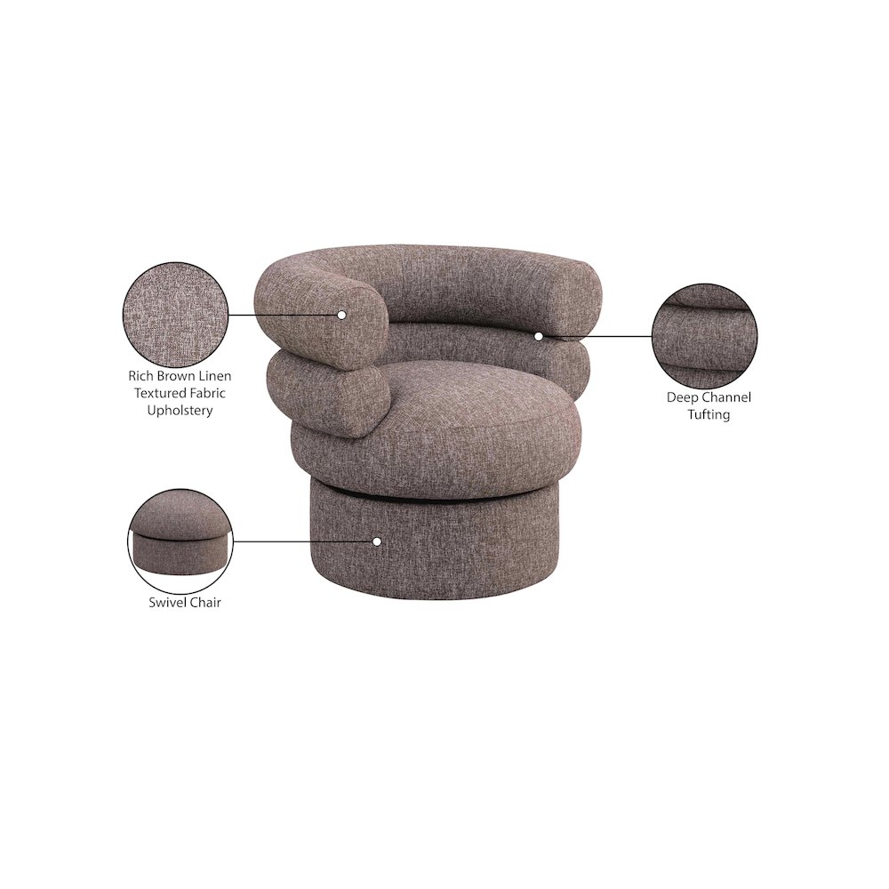 Valentina Brown Linen Textured Fabric Accent Swivel Chair. Picture 9