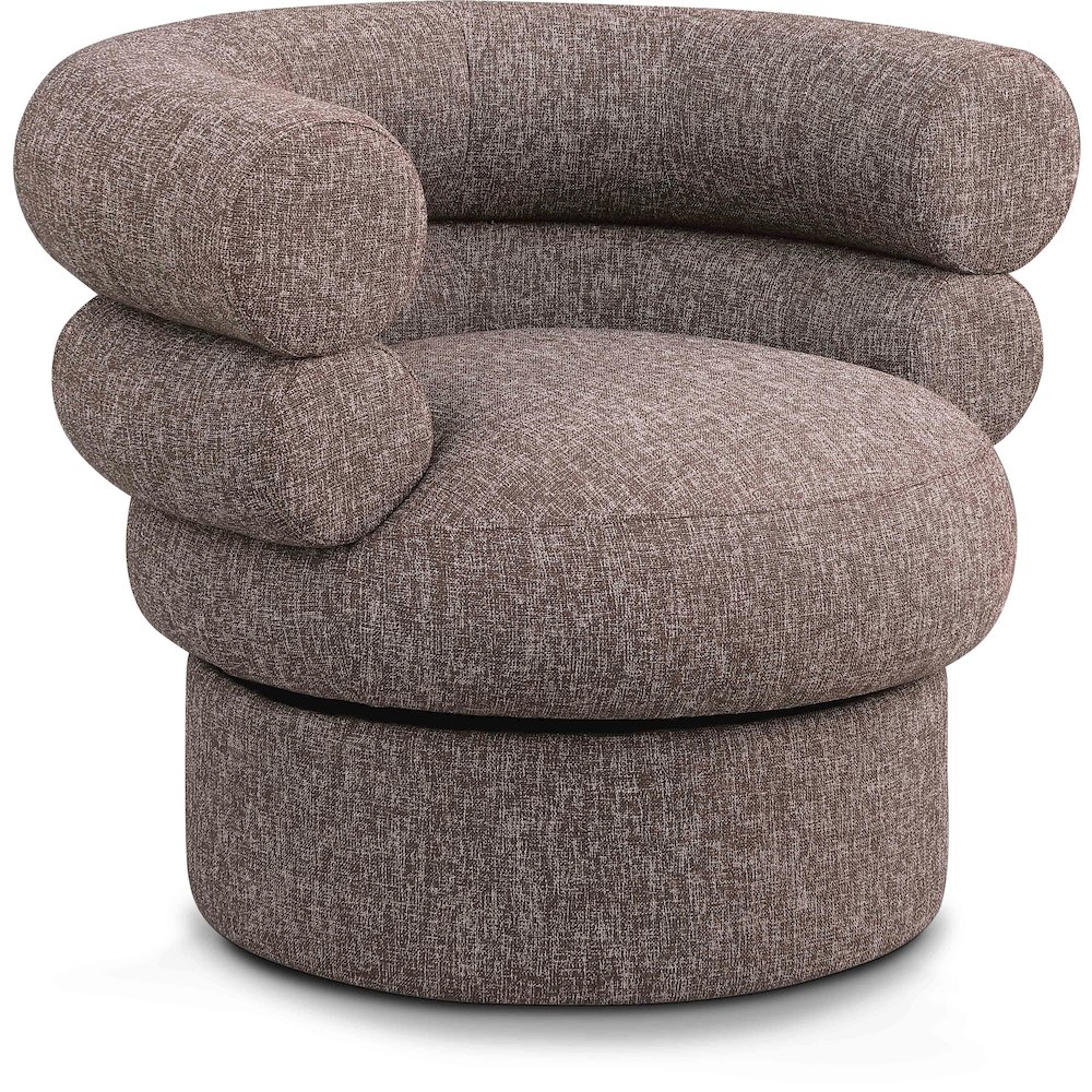 Valentina Brown Linen Textured Fabric Accent Swivel Chair. Picture 1