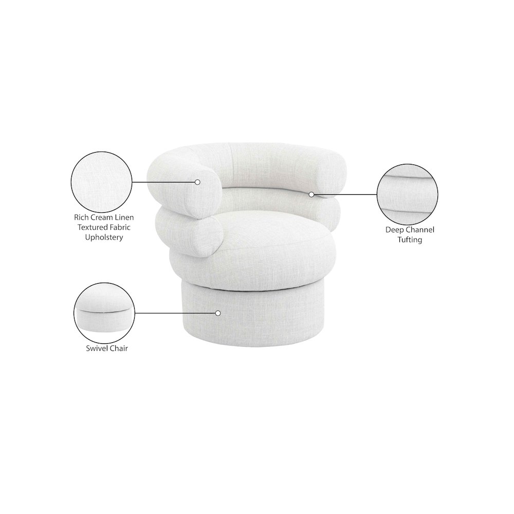Valentina Cream Linen Textured Fabric Accent Swivel Chair. Picture 9