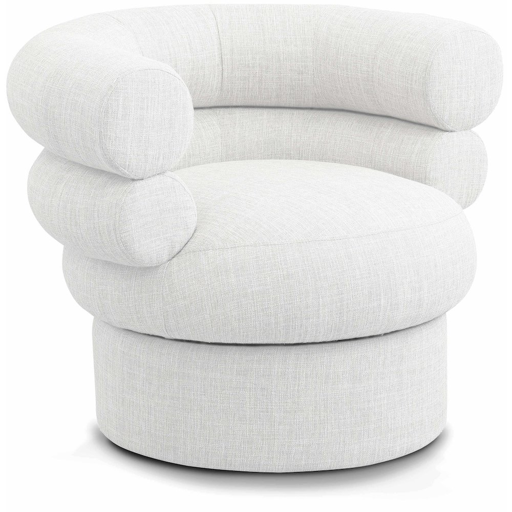 Valentina Cream Linen Textured Fabric Accent Swivel Chair. Picture 1