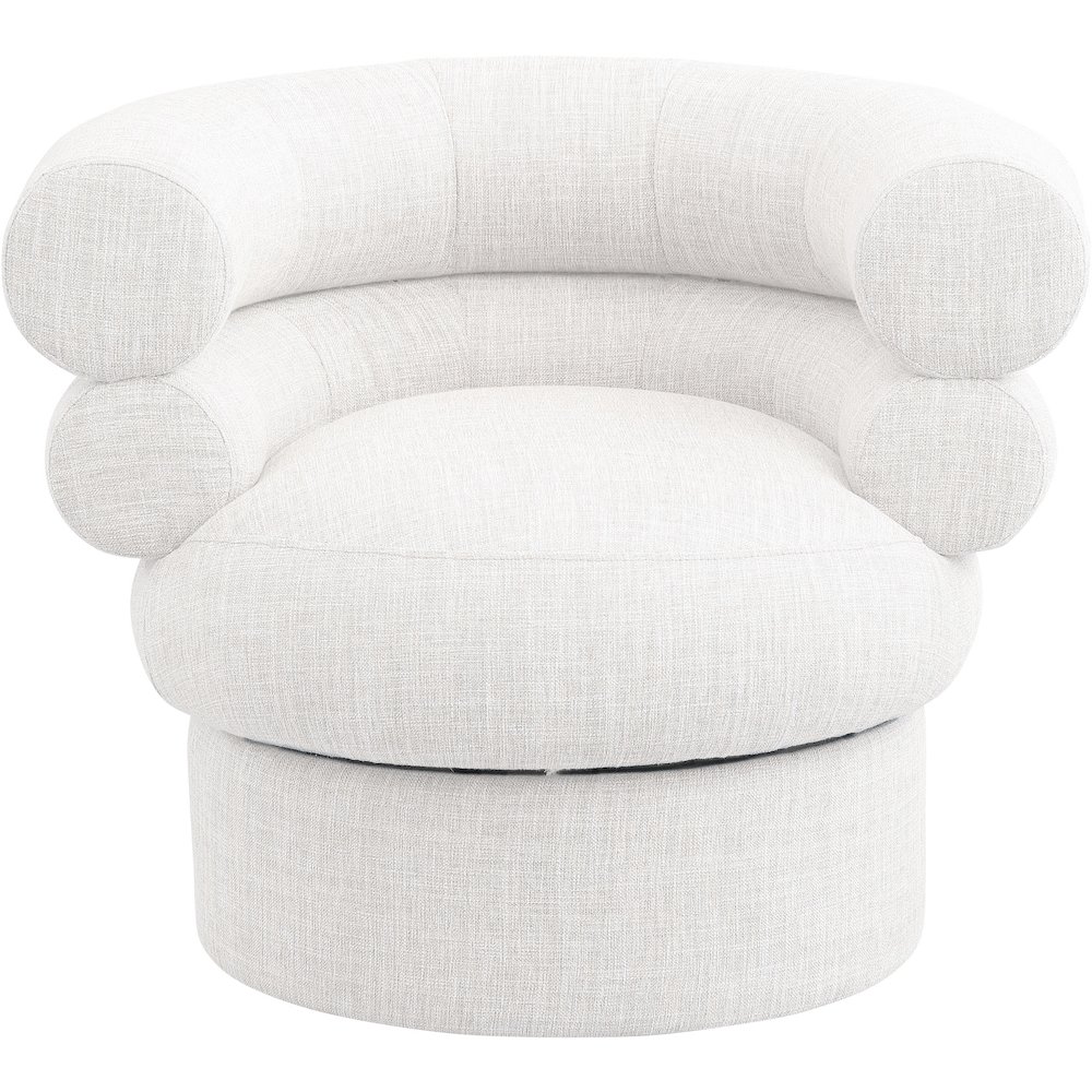 Valentina Cream Linen Textured Fabric Accent Swivel Chair. Picture 3