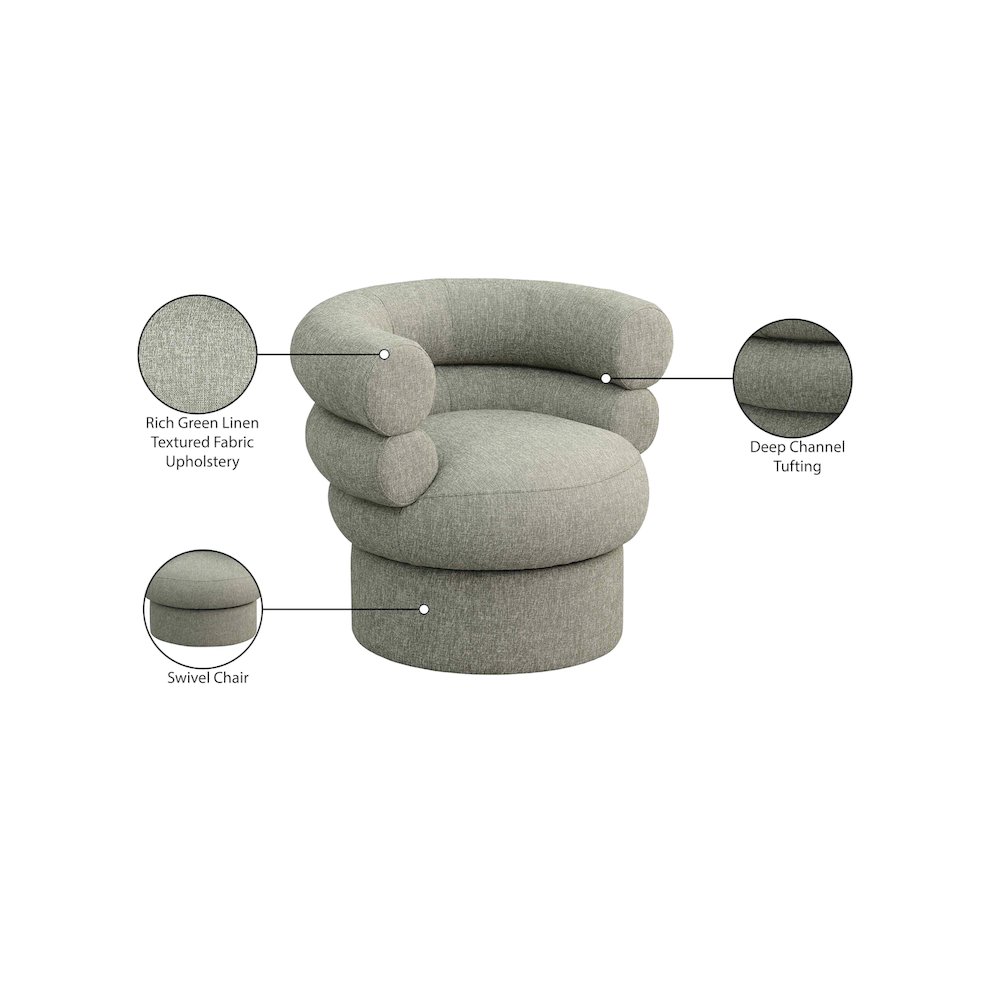 Valentina Green Linen Textured Fabric Accent Swivel Chair. Picture 9