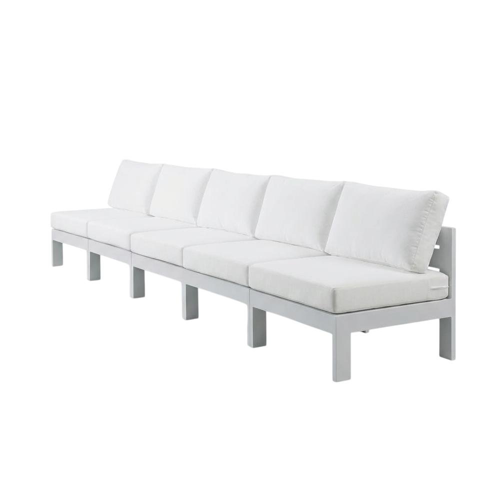 White Fabric Outdoor Patio Modular Sofa, Contemporary Style, Cushioned Seating. Picture 1