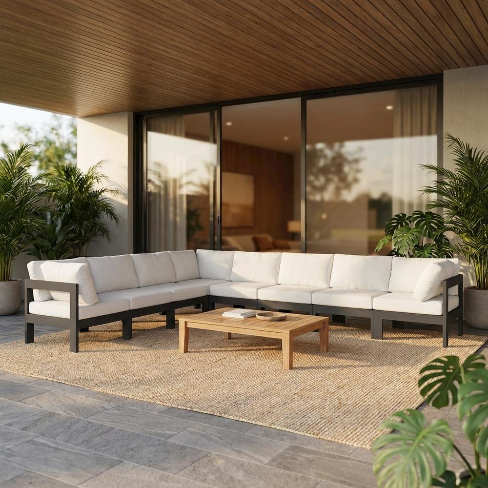 White Fabric Outdoor Patio Modular Sectional For Contemporary Lounge Comfort. Picture 2