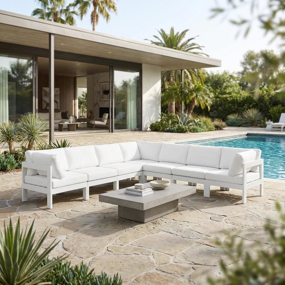 White Fabric Outdoor Patio Modular Sectional For Contemporary Style Relaxation. Picture 3