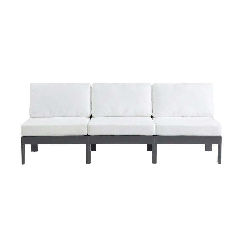 White Fabric Outdoor Patio Modular Sofa, Contemporary Design, Cushioned Seat. Picture 4
