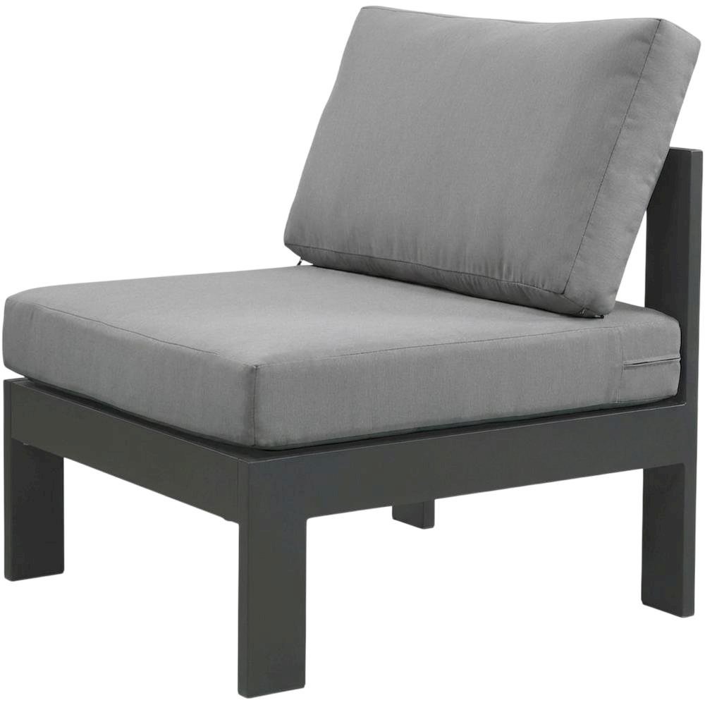 Gray Fabric Outdoor Patio Aluminum Armless Chair With Contemporary Style. Picture 1