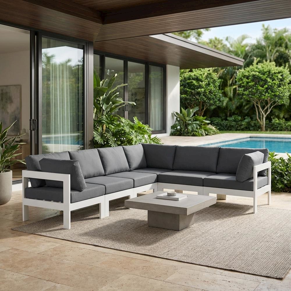 Gray Fabric Outdoor Patio Modular Sectional, Contemporary Design, Cushioned. Picture 3