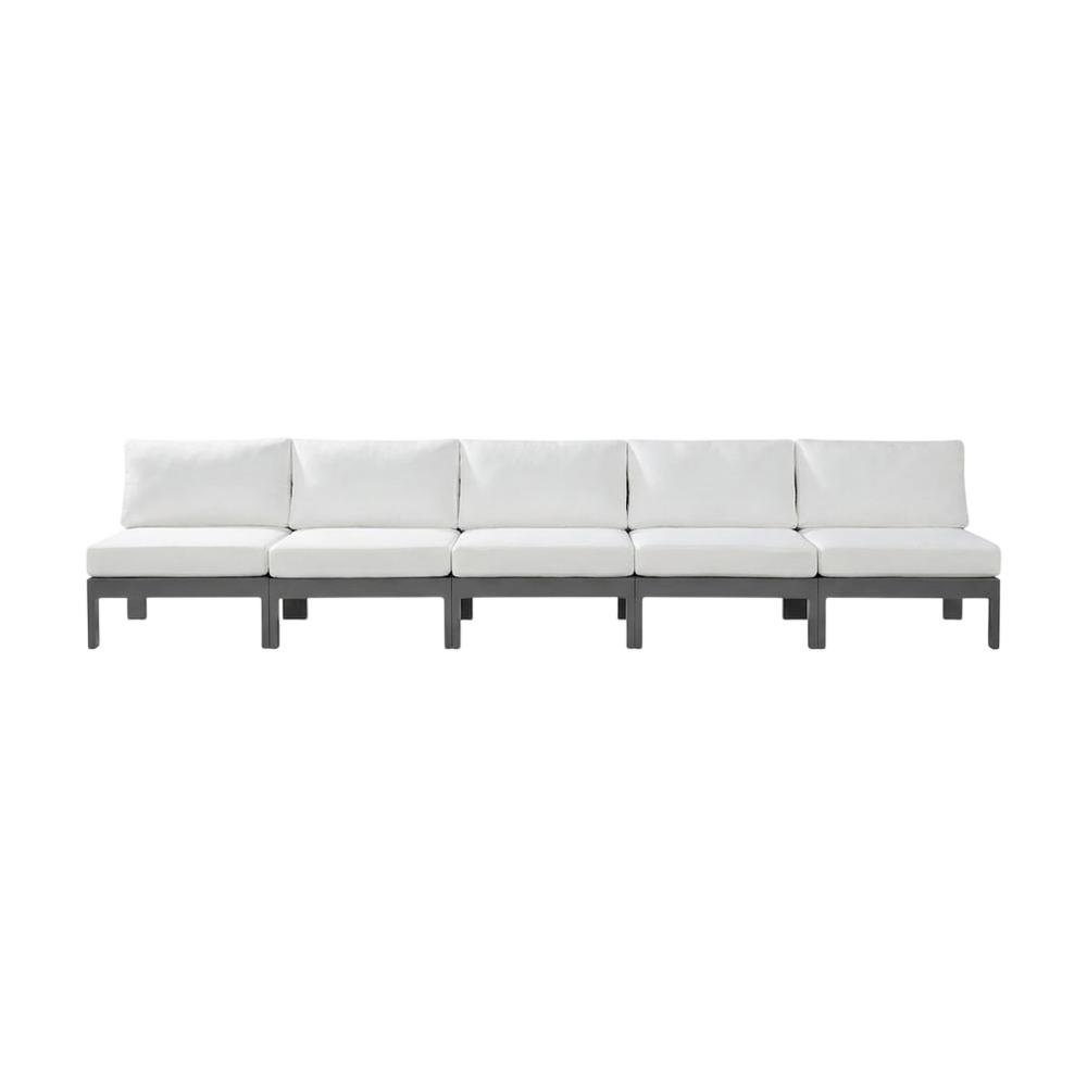 White Fabric Outdoor Modular Sectional, Contemporary Style, Cushioned Seat. Picture 4