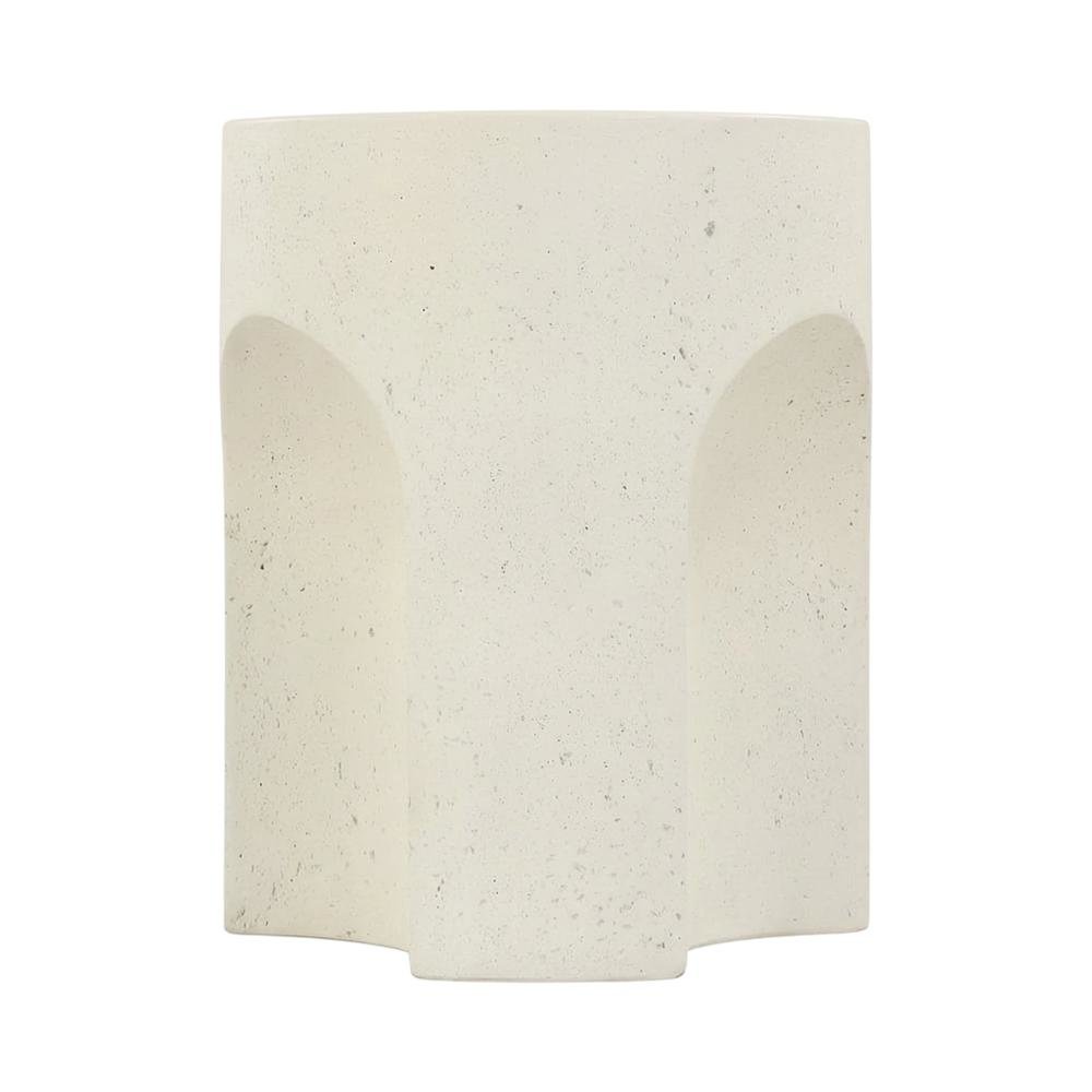 Cream Concrete Fiberglass Indoor Outdoor Round End Table with Art Deco Style. Picture 4